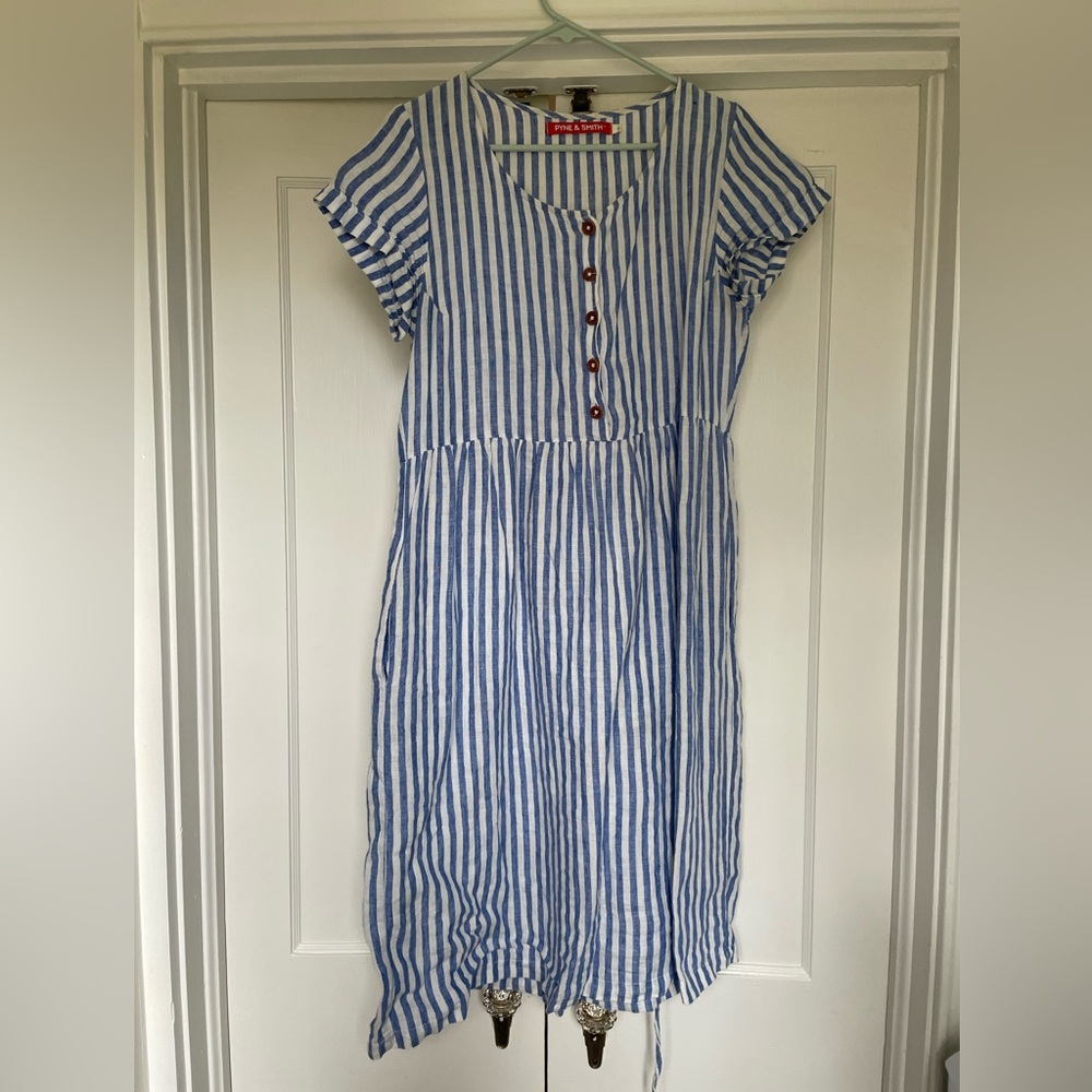 Pyne & Smith Blue Striped Linen Dress No. 11